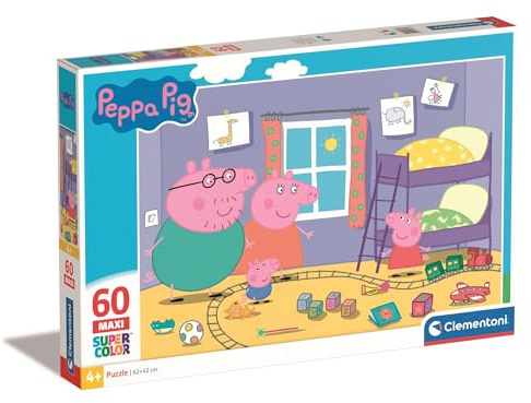 Clementoni 26438 Maxi Peppa Pig – Puzzle 60 Teile ab 4 Jahren, farbenfrohes Kinderpuzzle mit extra großen Puzzleteilen, Geschicklichkeitsspiel für Kinder