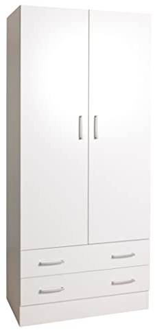 Composad | Armadio della Linea FACILE con 2 Ante e 2 Cassetti, Armadio con Ante, Camera da Letto, Dimensioni (LxAxP) 81,90x184,40x46,30 cm, Colore Bianco, Made in Italy