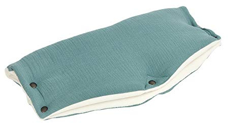 KraftKids Kinderwagenmuff in Musselin nilblau, Kinderwagen Handschuhe Breite 48 cm Tiefe 23 cm, Buggy Handwärmer mit Liebe handgefertigt in der EU
