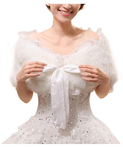 Brautzusatz Damen Brautschal Elfenbei Kunstpelz Hochzeit Braut Schal Cape Brautjacke Stola-Schal Beige Wedding Dress