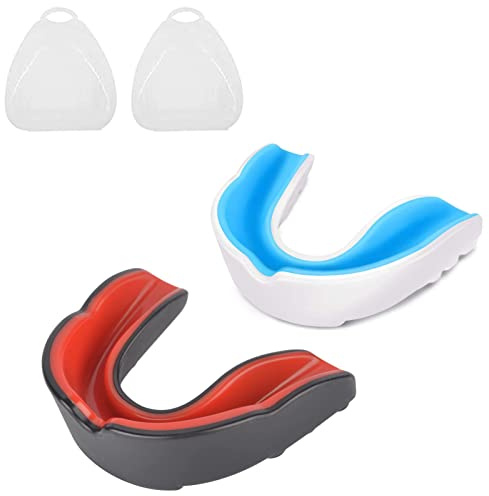 2 Pcs Sports Mouth Guard Kids Gum Shield Sports Mouthguard with Portable Case, Youth Mouth Guard for Rugby, Hockey, Boxing, Martial Arts, Contact Sports
