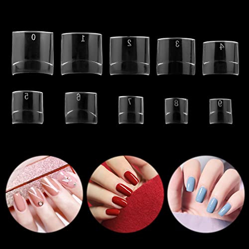 MWOOT 500 Piezas Tips Uñas Postizas Nail Art Tips, Francesa Acrílico Puntas Uñas Falsas, Media Tapa Tips Uñas Acrilicas Extensión Pegatina para DIY Niñas Inicio Manicura Decoración, 10 Tamaños(Claro)