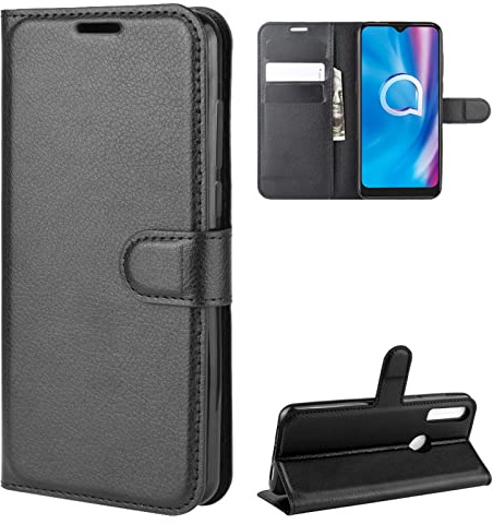 Kezaizhe Funda Movil para Alcatel 1S 2020 Carcasa Cuero PU Silicona Magnetic Wallet Protector Teléfono Flip Cover For Alcatel 1V 2020 / 3L 2020 / 3V 2020 Tapa con Soporte (Black)