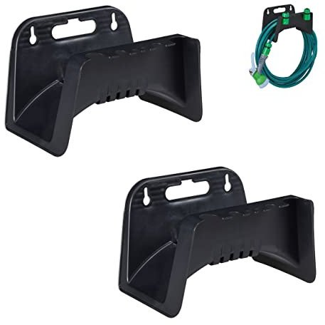 Relaxdays Schlauchhalter, 2er Set, Wandschlauchhalter aus Kunststoff, für Gartenschlauch, HBT: 15 x 24 x 17 cm, schwarz