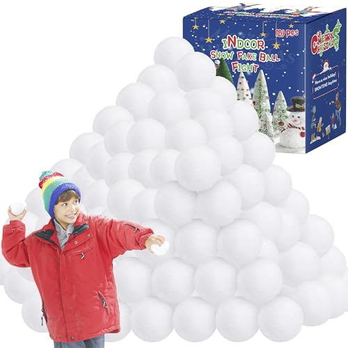 120 Pack Fake Snow Balls, Soft Snow Ball Fight Set, Plush Snow Balls for Kids Indoor, White Artificial Snow Balls Toys for Parent-child Winter Indoor Outdoor Christmas Party Games Xmas Present Decor