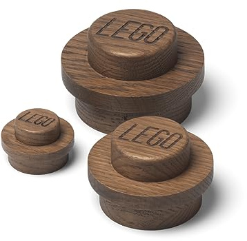 Room Copenhagen LEGO Home Dunkles Holz Wandaufhänger Set – 3-teilig in Eiche | Funktionale Kleiderbügel & dekorative Wohnaccessoires | Wandhaken in 3 Größen