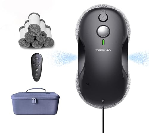 Tosima W3 Window Cleaner Robot,Dual Direction Auto-Spray Smart Window Cleaner with Triple Safety System,Smart Navigation, Remote and APP Control, for All Smooth Surfaces, with 12 Rags