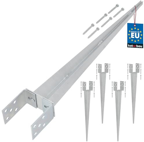 KOTARBAU® 4er Set Pfostenträger 0 – 120 mm Verstellbar Feuerverzinkt Einschlaghülse Pfostenträger Bodenhülse Einschlagbodenhülse Pfosten Anker Stahl Silber