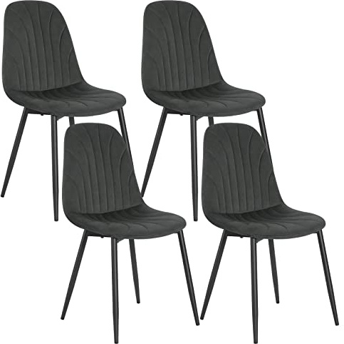 Lestarain Esszimmerstühle 4er Set, für Schlafzimmer Küche Wohnzimmer, ergonomisches Design, Küchenstühle mit Samtbezug, Metallbeinen, Dunkelgrau