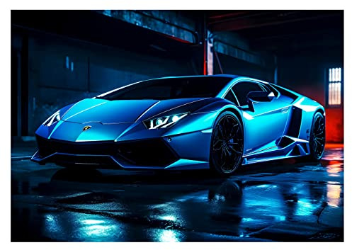 WTD Mantiburi Papier peint photo intissé Motif voiture de sport 3D Motif voiture de sport et jeux pour chambre d'enfant garçon avec colle incluse 208 x 146 cm
