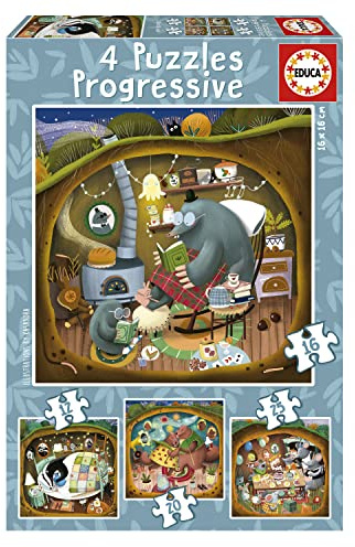 Educa - Waldgeschichten, 4in1 Puzzle mit 12/16/20/25 Teilen, Puzzleset für Kinder ab 3 Jahren, Kinderpuzzle, Tiere (19685)