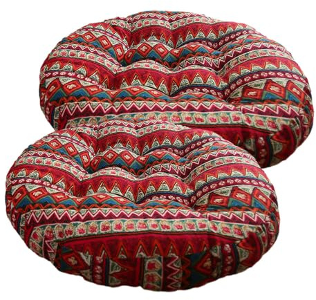 Surwin Stuhlkissen Rund 2 Stücke, Boho Sitzkissen Rund Bequemes Bodenkissen, Sitzkissen Boden gartenmöbel-Kissen, für Indoor und Outdoor (55cm,E)