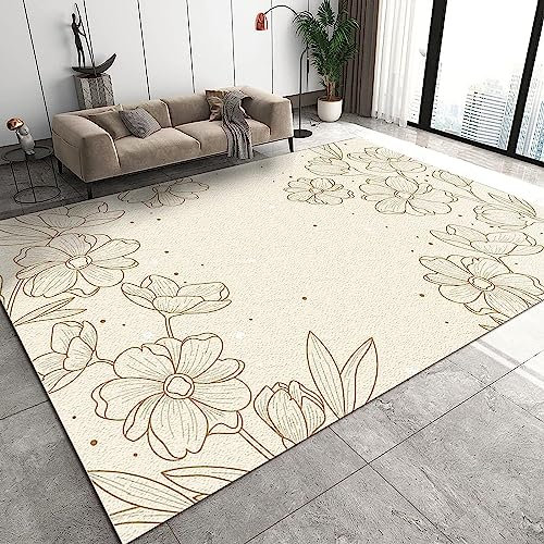 Kinderteppich Beige Einfache Pflanzenlinienblume - Kurzflor Teppich Kinderzimmer Spielteppich Antiallergen Und Extra Weich - Babyzimmer Teppiche Für Junge Und Mädchen Babyteppich 100 X 200 C -4J6X/P7