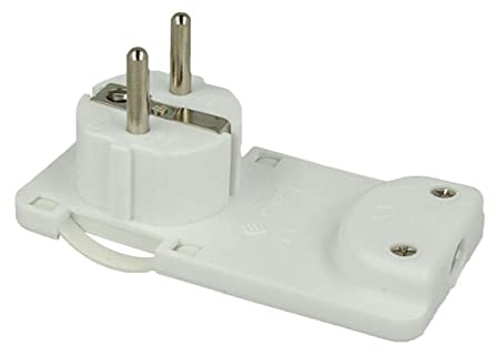 Flacher Schuko-Stecker, platzsparend, 16 A, 250 V, Kabelausgang 90 Grad, ultraflaches und kompaktes Design für enge Räume, Abmessungen 95 x 48 mm (Weiß)