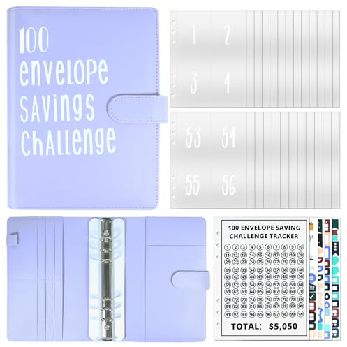ZUYIST 100 Envelope Challenge Binder, Budget Planner Challenge Kit Lustige Sparbuch für Geld Challenge A5 Geld Sparen Challenge Binder mit Geldfächer und Aufklebern für Paare,Büros,Zuhause,Schule