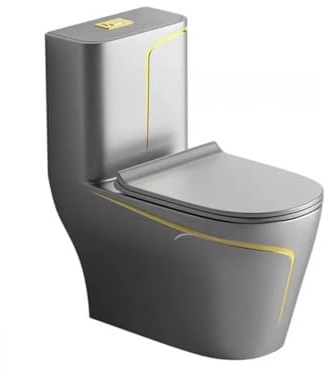 EGO INTERIORS Royalty Line | WC mit Deckel und integriertem Spülkasten | Gun Grey Keramik | randlos | Soft-Close-Deckel | Quick-Release-Scharniere