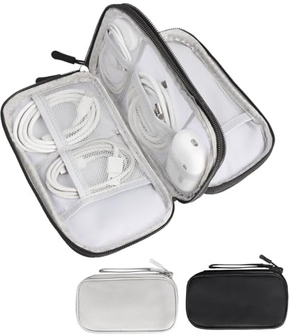 ZWQLZG 2 Pcs Cable Bag Travel, Electronics Travel Organizer, Cables Bags Black and Grey Organiser Cable Tidy Bag with Handle for Chargers, Cables, SD Card and Power Bank