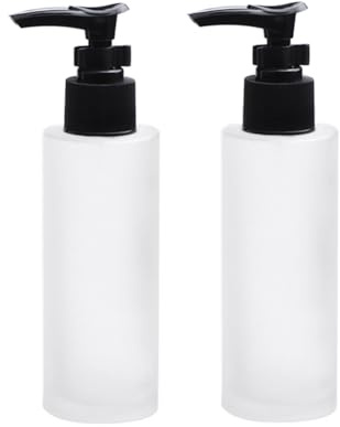 Lot de 2 flacons à pompe en verre dépoli avec tête de pompe noire - Distributeur de lotion rechargeable pour cosmétiques, crème, shampooing, démaquillant et huile - 100 ml