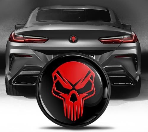Biomar Labs Motorhaube Kofferraum Plakette Abzeichen 74 mm Kompatibel mit BMW Emblem 51148219237 Rot Schädel EZ 18