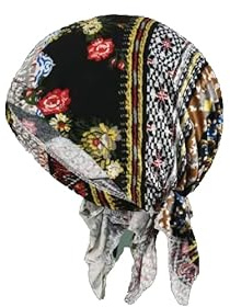 Chemo huvudbonader mössa huvudduk huvudsjal mjuk turban keps blommig bomull känsla tyg alopeci bandana huvudskydd, Svart blomma och mönster, One size M