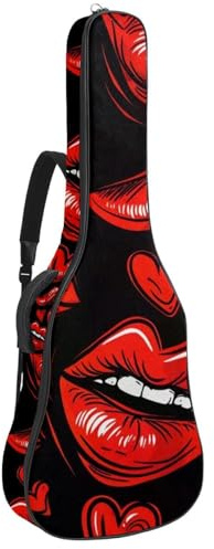 Rote Lippen mit Herzaufdruck, 104 cm (41 Zoll) Akustikgitarrentasche mit verstellbarem Schultergurt, Gitarrentasche mit Rückenaufhänger, geeignet für E-Gitarren, Bassgitarren, klassische Gitarren,