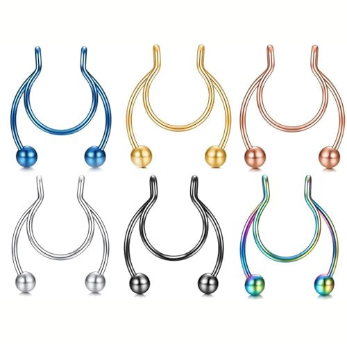 Tolldek 6 Stücke Magnet Piercing Nase, Edelstahl C Nose Stud Bunt, Nostril Piercing Ring Dünn, Ohr Nasen Piercing für Herren Damen