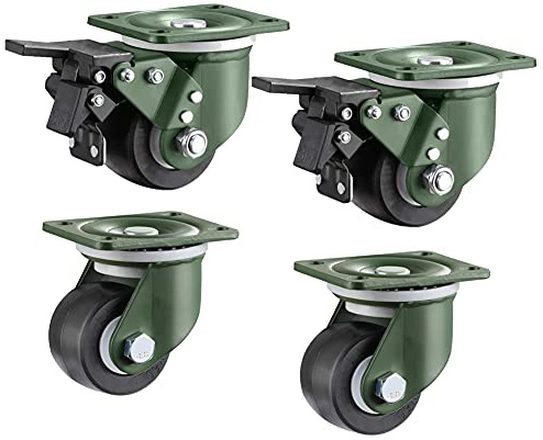 NINHFTDROU Ruedas para Muebles Ruedas de Servicio Pesado 2000 kg 3 Pulgadas 75 mm Nylon PA silencioso con Placa giratoria de Freno for Transporte Industrial Banco de Trabajo Andamio de fábrica Equipo