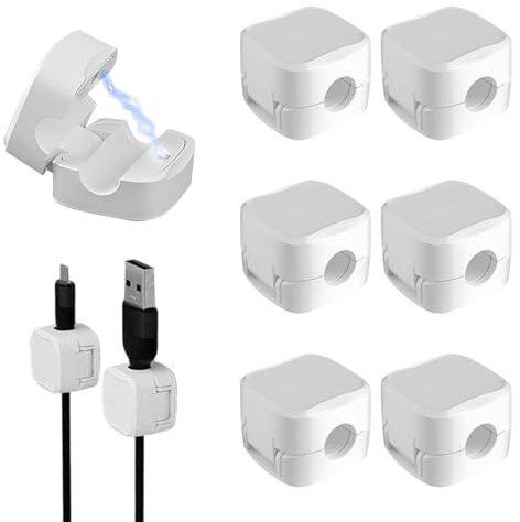MEXRUMI Paquete De 6 Sujetacables, Organizador De Cables, Sujetacables Magnético, Adhesivo Fuerte, Sujetacables Autoadhesivo Para Escritorio, Mesilla De Noche, Hogar, Oficina, Coche (Blanco)