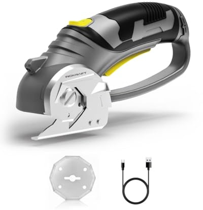 InoKraft Cardboard Cutter,Cordless Electric Scissors with Safety Button, 300 RPM High-Speed Rotary Cutter for Fabric, Cardboard, Plastic, Leather, Electric Box Cutter with LED Light, 4V Li-ion Battery