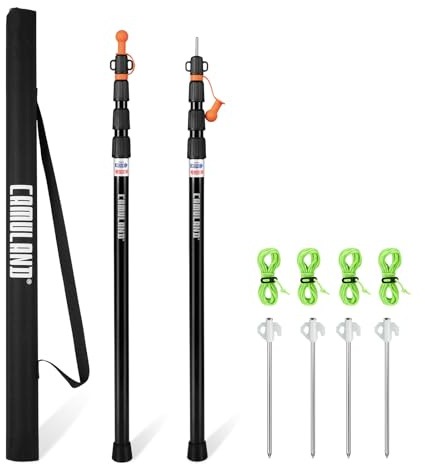CAMULAND Tarp Poles, Set of 2, 31.1 - 90.6” Aluminum Tent Poles for Tarp Adjustable, Lightweight Portable Telescoping for Camping, Hiking, Hammock Awning/Outdoor Activities-4 Section