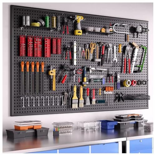 Panneaux de rangement pour panneaux perforés avec 10 crochets métalliques, panneaux de contrôle muraux en métal, rangement pour outils, matériel de construction, accessoires pour établi, garage, ateli