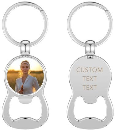 Lpraer Flaschenöffner Schlüsselanhänger mit Foto Text Gravur, 1 Stück Bieröffner Metall Kapselheber Bottle Opener Personalisierte Lustige Geschenke für Männer Frauen Bierliebhaber, rund