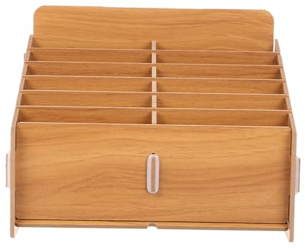 FUNOMOCYA Organisateur Bureau Bois Boîte en Bois et Support de Rangement de Bureau à Multiples Compartiments, Pratique pour Gestion Facile et Protection des Billets