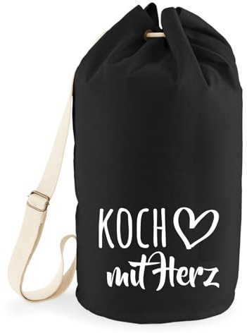 Huuraa Seesack Koch mit Herz 20 Liter Black Baumwolle Rucksack Geschenkidee