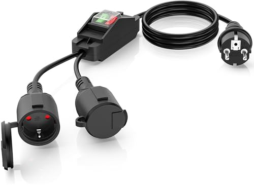 Verlängerungskabel Außen mit 2 Schuko-Steckdosen: 2M Verlängerungskabel mit Schalter Doppel-Verlängerung Doppelstecker Steckdose für Outdoor Zuhause Büro 250V/16A