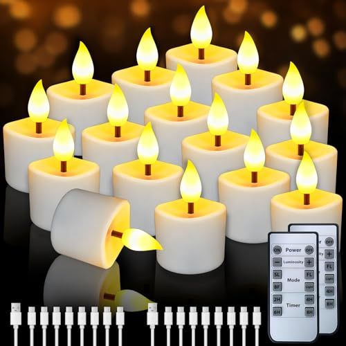 16 Stück Wiederaufladbar LED Teelichter, Kerzen mit Timer und Fernbedienung | LED Flammenlose Flackernde Kerzen Teelichter, Wasserdicht Elektrische für Halloween Weihnachten Zimmer Deko