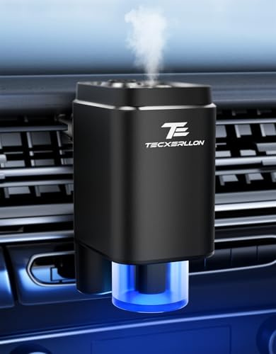 TECXERLLON Smart Car Air Freshener Diffuser with 6 Scents (Cologne/Ocean/Floral Woods/White Tea/Lavender/Yuzu), 3 Modes, 3200 Times and 180° Rotation Electric Car Diffuser, Auto On/Off
