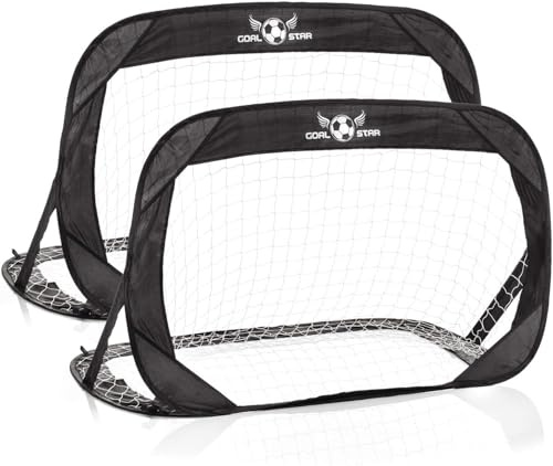 Goal Star Pop-Up Fußball Tor Torwand 120x80x80cm; Selbstaufbauendes Automatik Fussball-Tor klappbar mit Tragetasche (2X Schwarz)