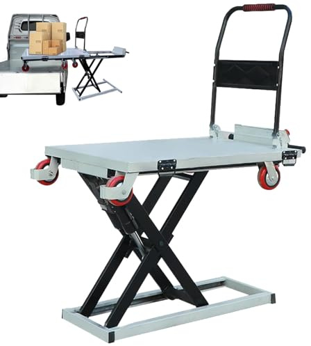 Piattaforma Elevatrice idraulica,Tavolo Elevatore Elettrico a Forbice Singola con 4 Ruote,Carrello Elevatore Idraulico Elettrico di Bordo,capacità di 300 kg