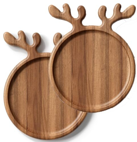 WITFAMILY Wood Serving Trays 21x15CM Charcuterie Boards Circular with Corners Wooden Plates Wood Serving Platter Cheese Dinner Plates Bulk for Dessert Snack Bread Fruit Appetizer Dishes (2)