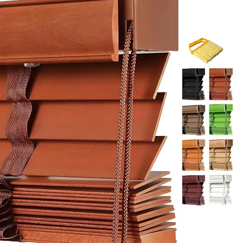 50mm Slats Wooden Venetian Blinds For Indoor Windows With Cleaner 40 60 80 100 120 140 160 180 200 215cm Cordless Blackout Shades Bamboo Blinds(Brown)