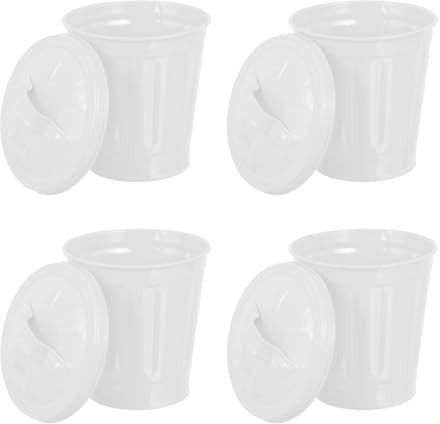 SEWACC Cestino per Rifiuti da Tavolo in Ferro con Coperchio Set 4 Pezzi Mini Contenitore Rotondo per Scrivania e Bagno Piccolo Portarifiuti Compatto per Casa e Ufficio