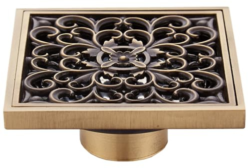DECOMELODY Passoire de Drainage Sol Carrée en Laiton Antique, Filtre Robuste Haute Résistance à Température, pour Bain et Salle de Bain Européenne
