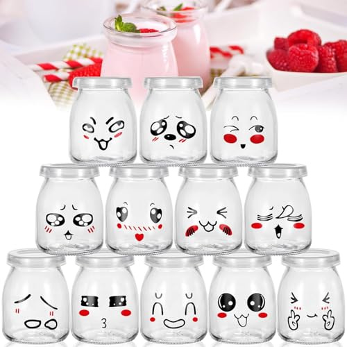 Purpledi 12 Vasos Yogurtera de Cristal, Tarros de Yogur con Tapa, Recipientes de Vidrio Para Pudín y Yogur, Botes Vaso para Máquinas de Yogurmulticocina 100 ml para Presentar y Servir Alimento