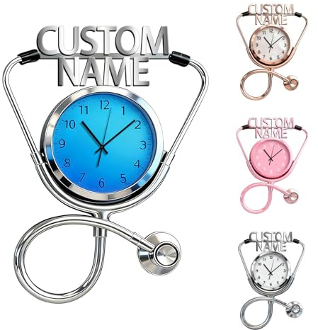 Orologio da parete personalizzato a tema stetoscopio, stampa 2D con nome personalizzato, decorazione medica per studio medico, clinica, ospedale e ufficio domestico, regali per medici, infermieri