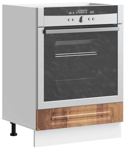 SooIarix Kalmar Armoire de cuisine à encastrer aspect bois vieilli, 60 x 46 x 81,5 cm, meuble de cuisine robuste avec pieds réglables, cuisine encastrable peu encombrante pour micro-ondes et four