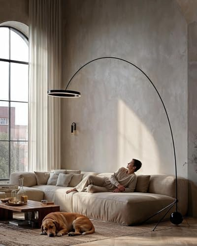 NEONA SOLAYA LED Bogenleuchte Schwarz Chrom dimmbar mit Fernbedienung – Stehlampe Wohnzimmer mit Marmorfuß, warmweiß & kaltweiß, 35W, 225cm (Schwarz Chrom)