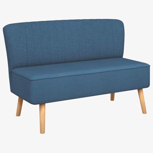 ULUYYUC Zweisitzer Sofa 117 x 55,5 x 77 cm Polstersofa aus Stoff in Blau Modernes 2-Sitzer Sofa mit robustem Holzgestell und weichem Sitzkissen für Wohnzimmer und Büro