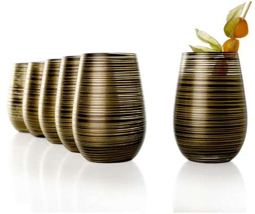 Stölzle Lausitz Twister Wassergläser Schwarz-Gold 465 ml, 6er-Set | Schwarz-goldene Wasser-, Saft- und Allroundgläser für Cocktails, bleifreies Kristallglas, stoßfest & spülmaschinengeeignet