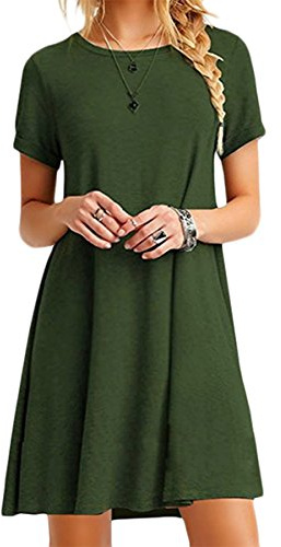 YMING Damen Kleid T-Shirtkleid Basic Tunikakleid Casual Minikleid Longshirt Große, 3XL, Grün